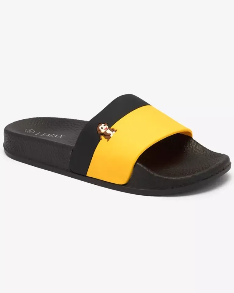 Clearance Żółto-czarne damskie gumowe klapki Lierigs Klapki Basenowe|Klapki Płaskie