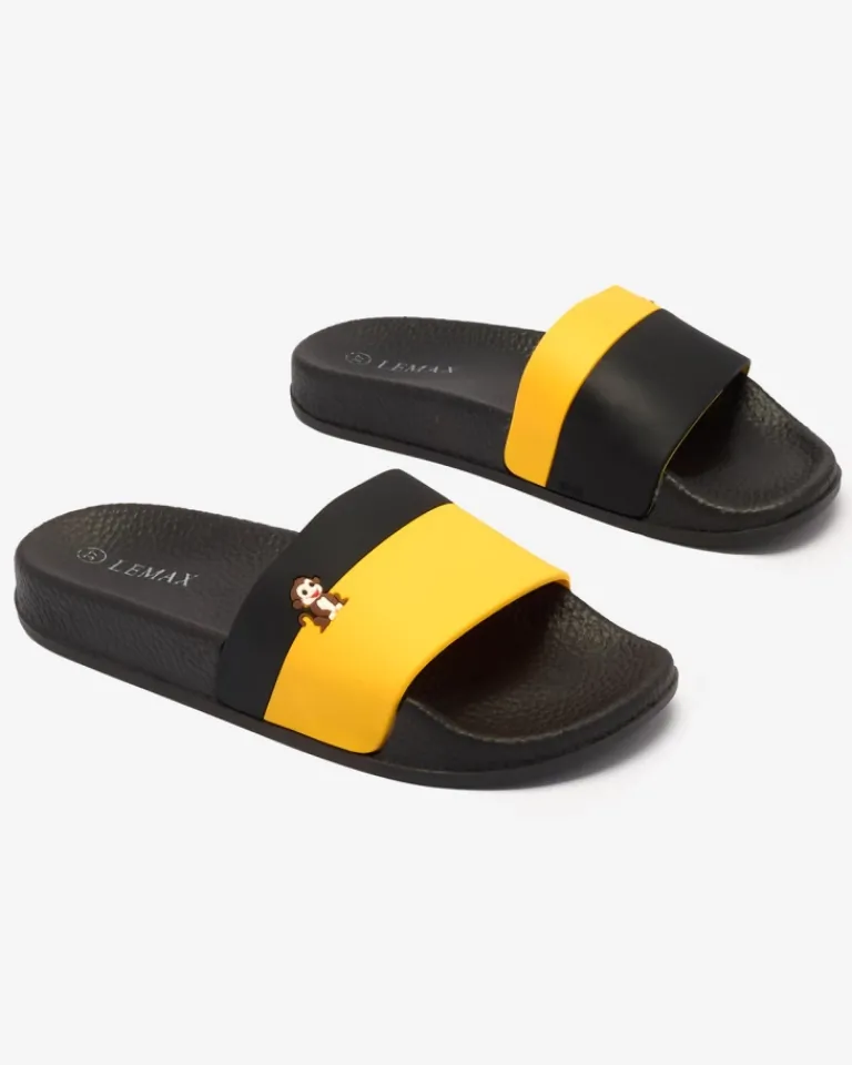 Clearance Żółto-czarne damskie gumowe klapki Lierigs Klapki Basenowe|Klapki Płaskie