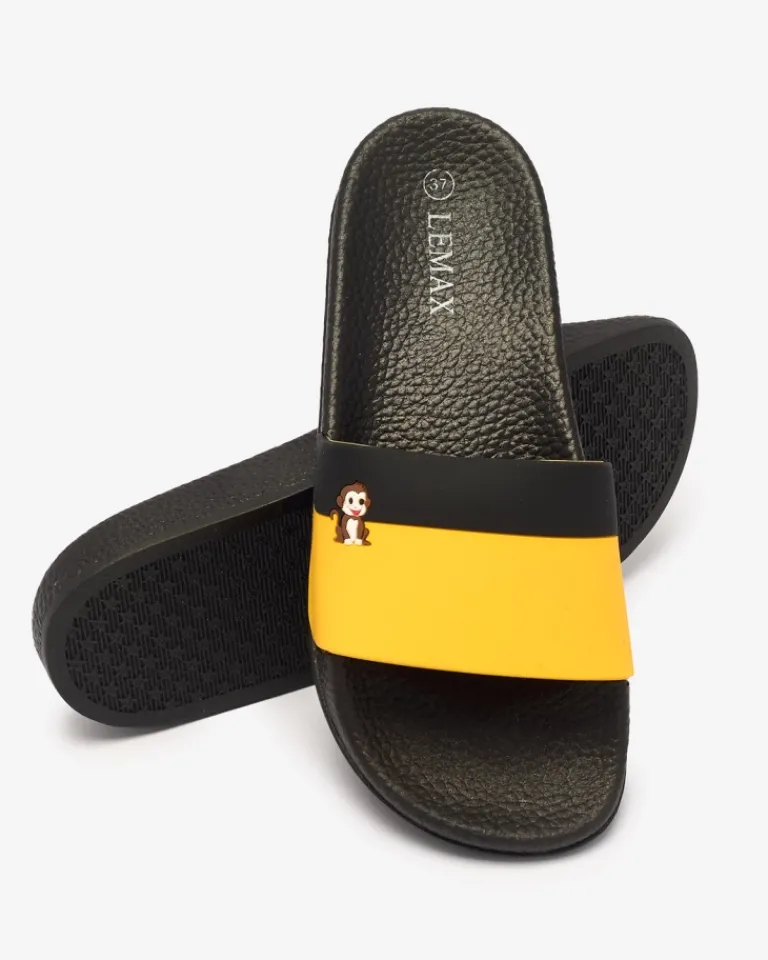 Clearance Żółto-czarne damskie gumowe klapki Lierigs Klapki Basenowe|Klapki Płaskie