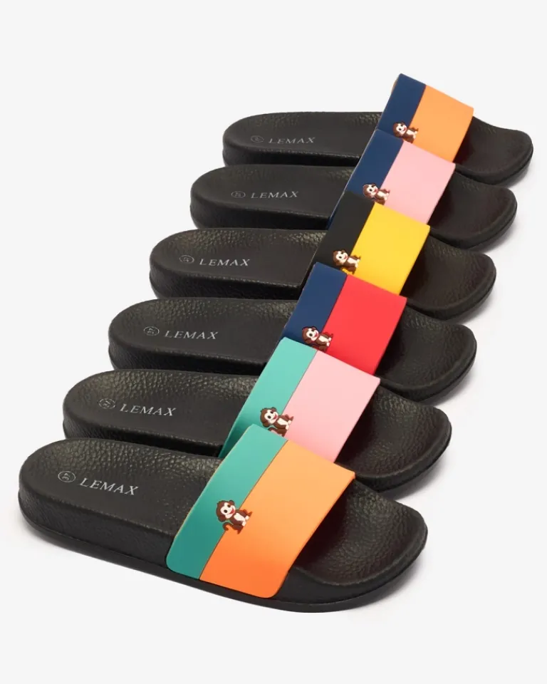 Clearance Żółto-czarne damskie gumowe klapki Lierigs Klapki Basenowe|Klapki Płaskie