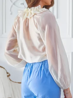 Hot Transparentna damska koszula z ozdobnym kołnierzykiem Bluzki / Koszule / Koszulki