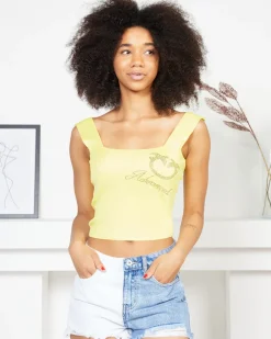 Sale Żółty damski crop top na ramiączkach Bluzki / Koszule / Koszulki