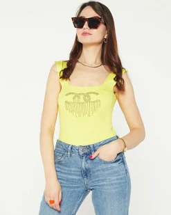 Hot Żółty damski top z cyrkoniami Bluzki / Koszule / Koszulki