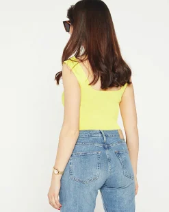 Hot Żółty damski top z cyrkoniami Bluzki / Koszule / Koszulki