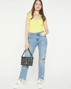 Hot Żółty damski top z cyrkoniami a'la guziki Bluzki / Koszule / Koszulki