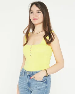 Hot Żółty damski top z cyrkoniami a'la guziki Bluzki / Koszule / Koszulki