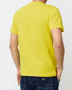 Outlet Żółty męski t-shirt z nadrukiem Bluzki