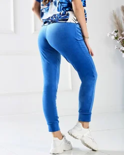 Welurowy damski komplet dresowy z motywem roślinnym w kolorze m Damskie Spodnie Dresowe|Bluzy