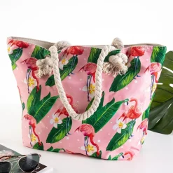 Hot Wielokolorowa plażowa torba z flamingami Damskie Materiałowe|Torby Plażowe