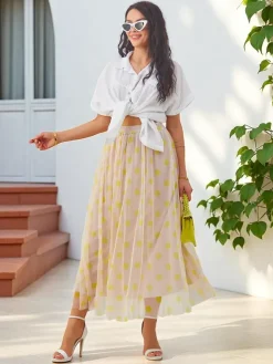 Clearance Wiskozowa damska spódnica midi z tiulem w kropeczki Spódnice