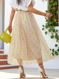 Clearance Wiskozowa damska spódnica midi z tiulem w kropeczki Spódnice