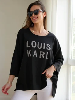 Hot Wiskozowa damska bluzka z napisami z cyrkonii Bluzki / Koszule / Koszulki