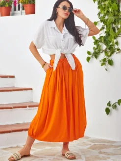 Best Wiskozowa Damska spódnica midi letnia i zwiewna z dwoma kieszeniami Spódnice