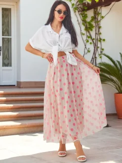 Best Wiskozowa damska spódnica midi z tiulem w kropeczki Spódnice