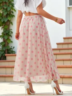 Best Wiskozowa damska spódnica midi z tiulem w kropeczki Spódnice