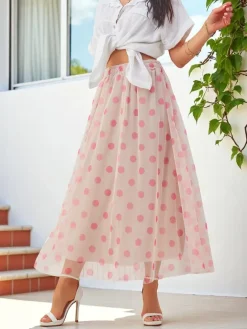 Best Wiskozowa damska spódnica midi z tiulem w kropeczki Spódnice