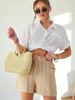 Sale Wiskozowe krótkie spodenki damskie Szorty|Krótkie Spodenki