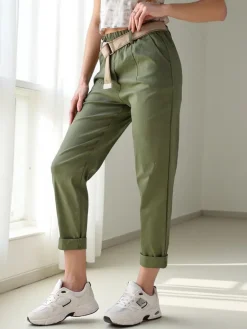 Sale Wiskozowe proste spodnie damskie z paskiem Spodnie Materiałowe