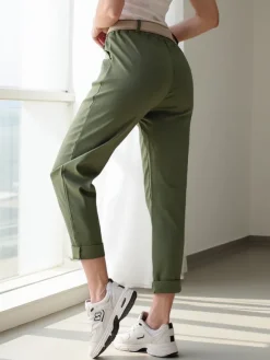 Sale Wiskozowe proste spodnie damskie z paskiem Spodnie Materiałowe