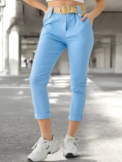 Discount Wiskozowe spodnie damskie z paskiem Spodnie Materiałowe