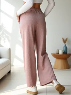 Best Wiskozowe szerokie spodnie damskie dresowe z cyrkoniami Spodnie Materiałowe|Spodnie Dresowe