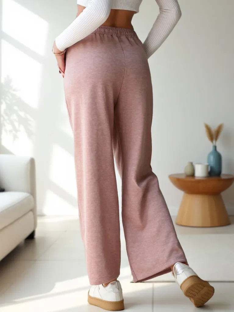 Best Wiskozowe szerokie spodnie damskie dresowe z cyrkoniami Spodnie Materiałowe|Spodnie Dresowe