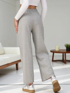 Online Wiskozowe szerokie spodnie damskie dresowe z cyrkoniami Spodnie Materiałowe|Spodnie Dresowe