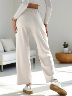 Best Wiskozowe szerokie spodnie damskie dresowe z cyrkoniami Spodnie Materiałowe|Spodnie Dresowe