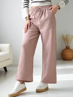 Best Wiskozowe szerokie spodnie damskie dresowe Spodnie Materiałowe|Spodnie Dresowe