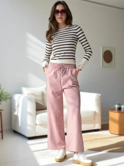 Best Wiskozowe szerokie spodnie damskie dresowe Spodnie Materiałowe|Spodnie Dresowe