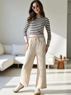 Wiskozowe szerokie spodnie damskie dresowe Spodnie Materiałowe|Spodnie Dresowe