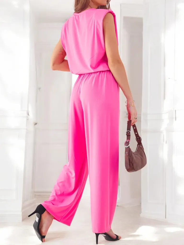 Best Wiskozowy damski komplet prążkowany, bez rękaw i z poszerzanymi spodniami Damskie Komplety Damskie