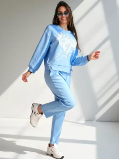 Outlet Wiskozowy damski komplet z printem Damskie Komplety Damskie