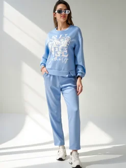 Outlet Wiskozowy damski komplet z printem Damskie Komplety Damskie