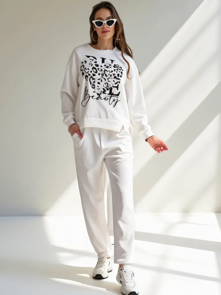 Sale Wiskozowy damski komplet z printem Damskie Komplety Damskie