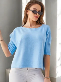 Sale Wiskozowy damski sweter z krótkimi rękawami Swetry