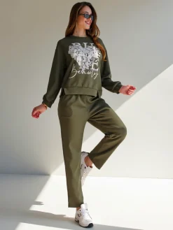 Sale Wiskozowy damski komplet z printem Damskie Komplety Damskie