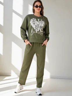 Sale Wiskozowy damski komplet z printem Damskie Komplety Damskie