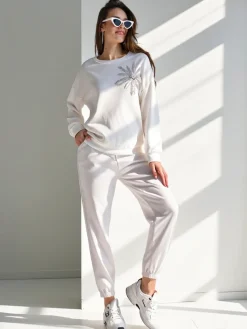 Outlet Wiskozowy damski komplet z kwiatem Damskie Komplety Damskie