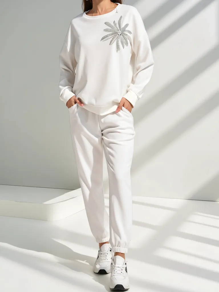 Outlet Wiskozowy damski komplet z kwiatem Damskie Komplety Damskie