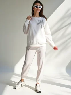 Outlet Wiskozowy damski komplet z kwiatem Damskie Komplety Damskie