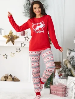 Discount Świąteczna bawełniana piżama damska The Red-Nosed Reindeer Piżamy