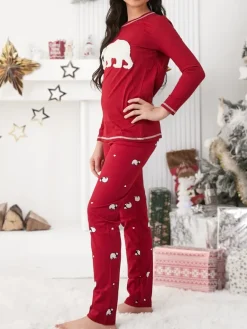 Online Świąteczna bawełniana dziecięca piżama z misiem polarnym Bielizna|Piżamy