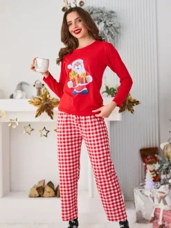 Online Świąteczna bawełniana piżama damska Santa Claus Is Coming Piżamy