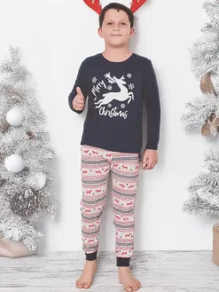 Sale Świąteczna bawełniana dziecięca piżama Merry Christmas Bielizna|Piżamy