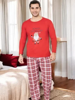 Online Świąteczna bawełniana męska piżama 2- częściowa Merry Christmas PLUS SIZE Plus Size|Piżamy