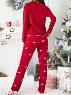 Outlet Świąteczna bawełniana piżama damska z misiem polarnym Piżamy