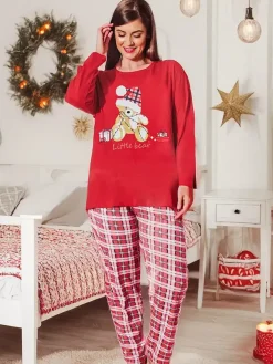 Świąteczna bawełniana piżama damska z misiem PLUS SIZE Piżamy|Plus Size