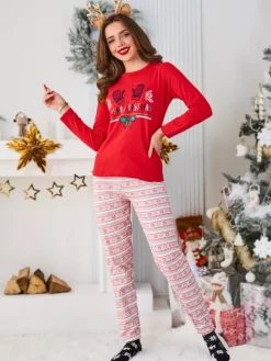 Clearance Świąteczna bawełniana piżama damska Piżamy