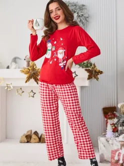 Discount Świąteczna bawełniana piżama damska Santa & Snowman Piżamy